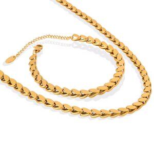 18K Gold Filled  Link Necklaces Bracelet Women's Men Jewelry Set